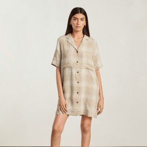 NEW  WITH TAGS Everlane Linen Workwear Shirtdress Tan Check Size Small